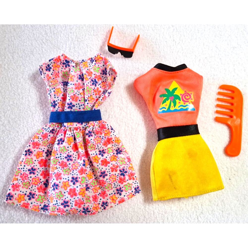Authentic Barbie Dress Lot Vintage 90s With Accessories Sunglasses Comb